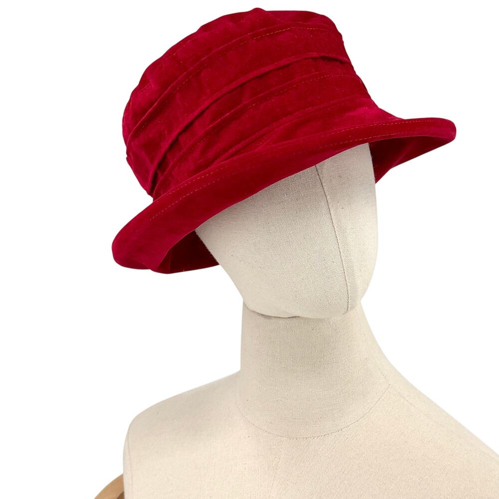 Vintage 90s Peak And Brim Red Velvet Boho Structured Adjustable Bucket Hat